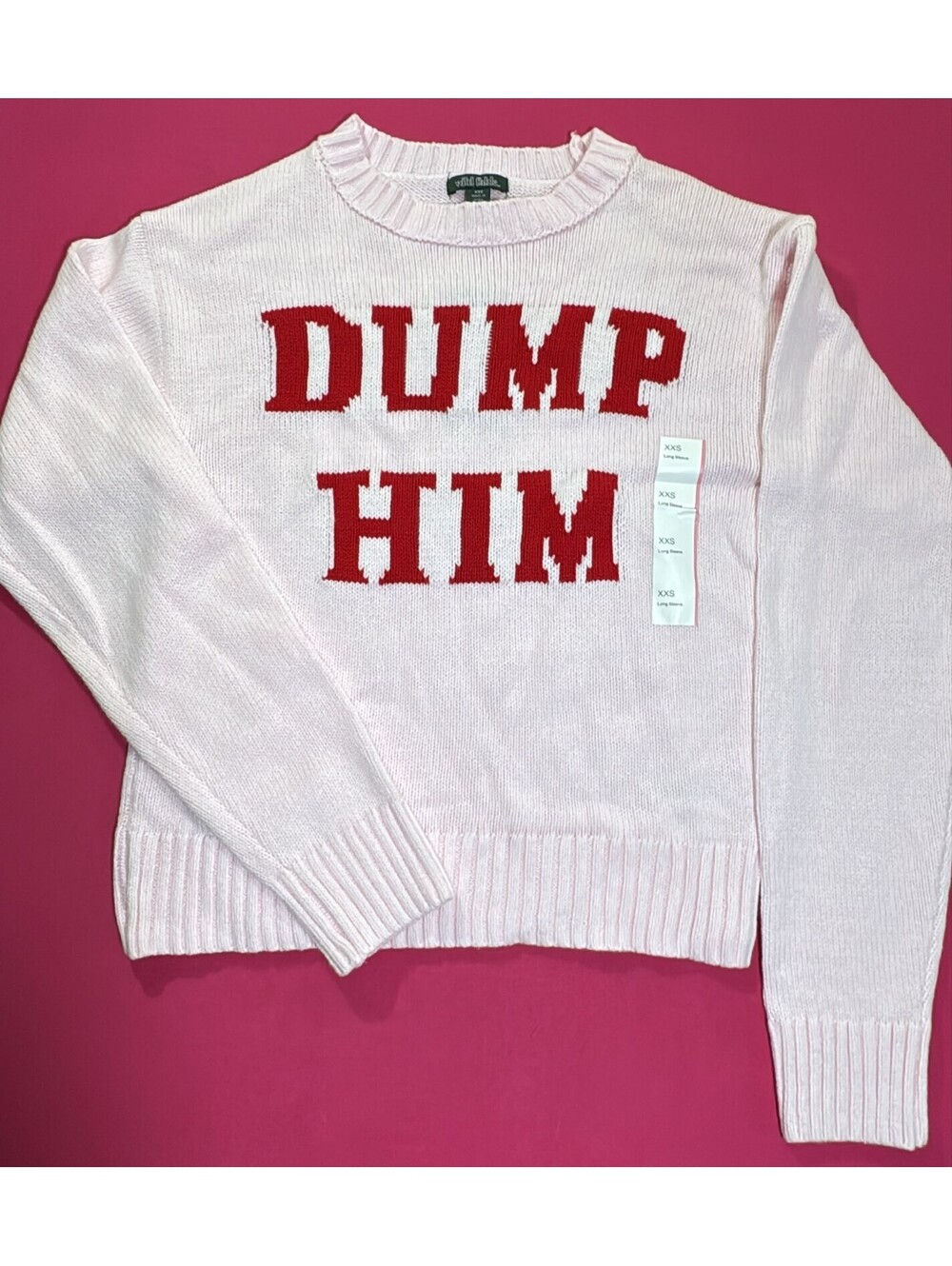Wild Fable Dump Him Sweater Pink Red Graphic Pullover Size XXS New